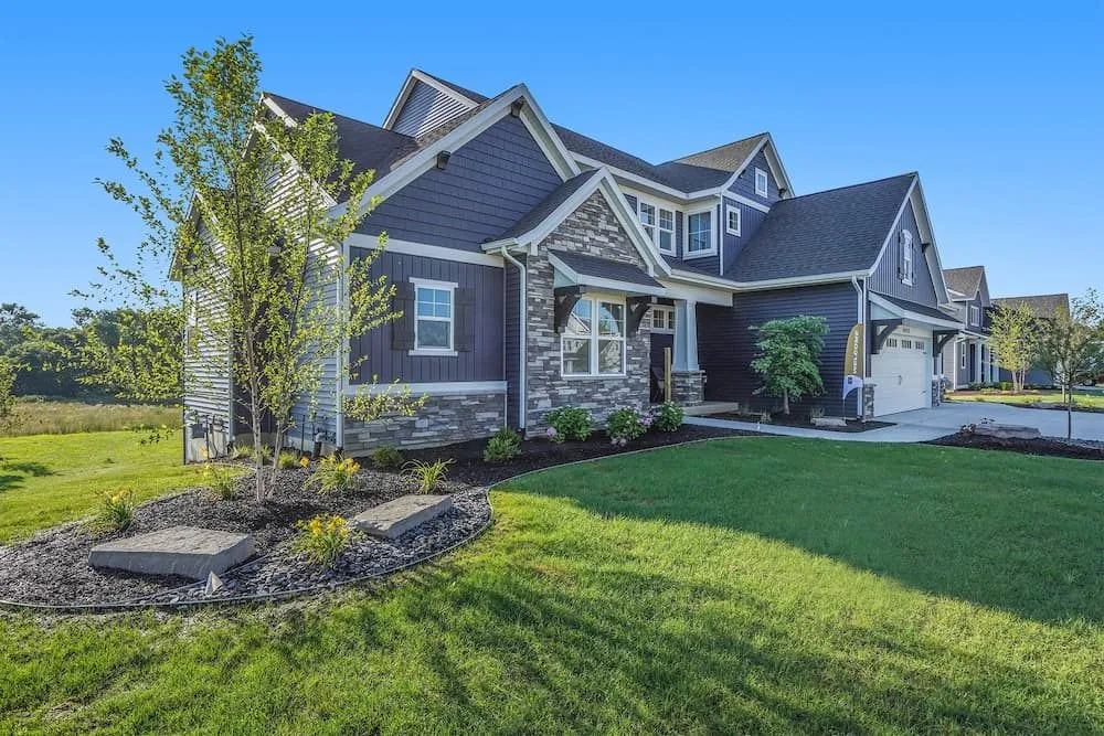 Completed new home with landscaped front lawn