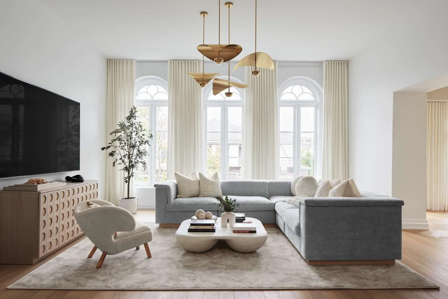 Bright renovated open-plan living room